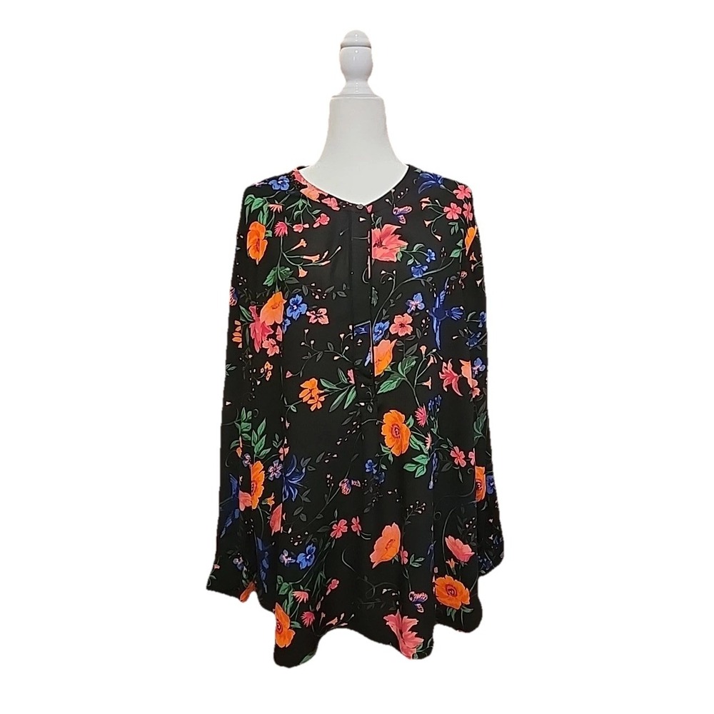 Tunic‎ Dark Fairy Boho Romantic Oversized Peasant Blouse Black Floral Women XXL
